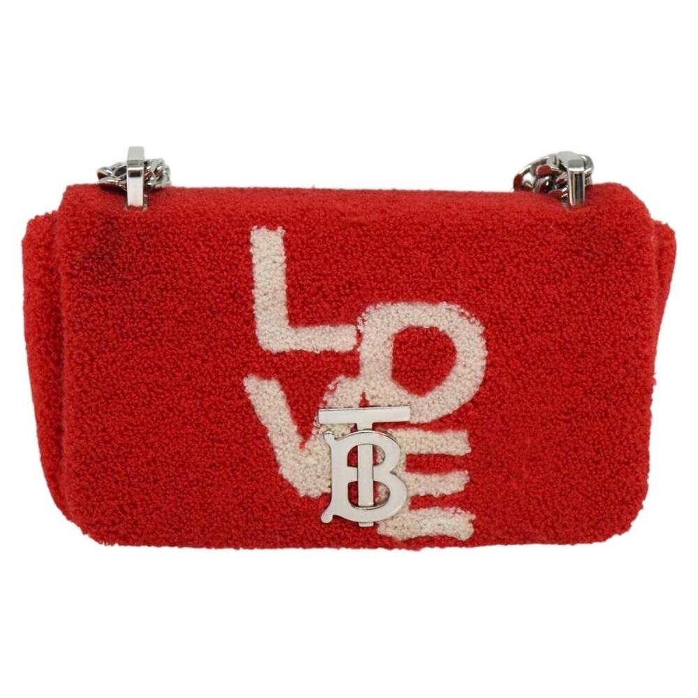 Burberry Fabric Chain Shoulder Bag Pile Red